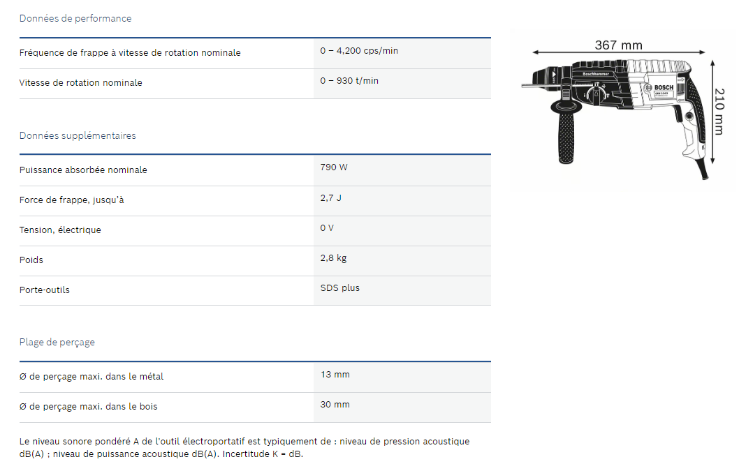 Perforateur 790w 3 Modes 2,8kg Sds